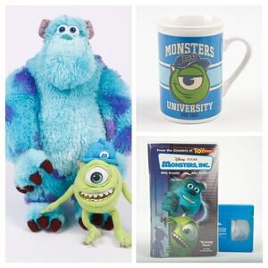 Mixed Lot Disney Pixar Monsters Inc. University 14” Sully & Mike Coffee Mug VHS